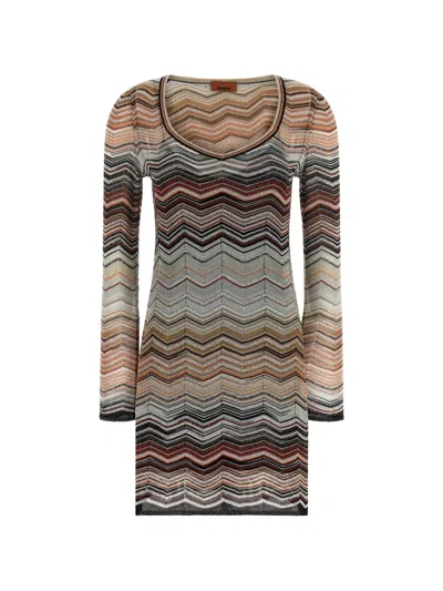 Missoni Brown Chevron Lam Dress In Multi