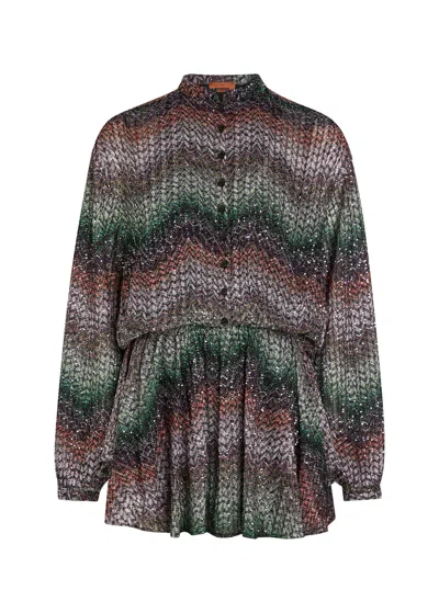 Missoni Chevron Sequin-embellished Metallic-knit Mini Dress In Multi