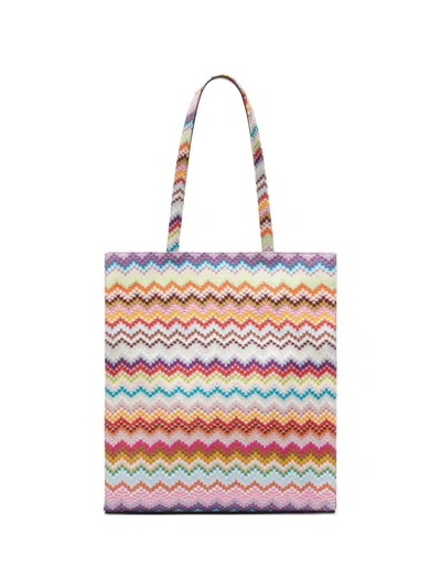 Missoni Leather And Canvas Shopper Bag In Multi