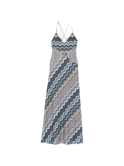 Missoni Chevron Strap Maxi Dress In Blue
