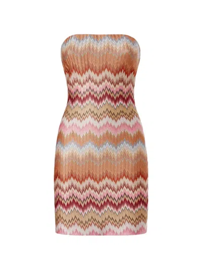 Missoni Chevron Strapless Mini Dress In Brown
