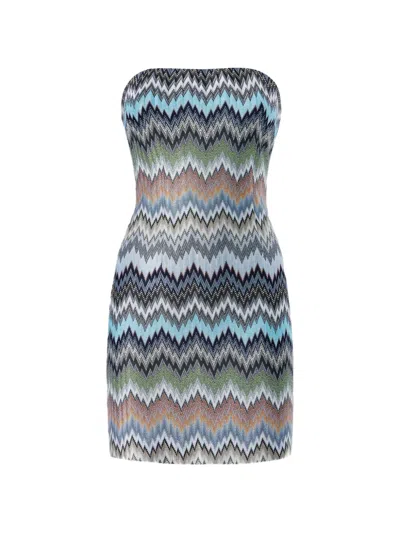 Missoni Strapless Striped Crochet-knit Mini Dress In Blue