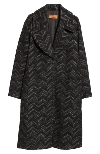 Missoni Chevron Stripe Bouclé Coat In Black And Silver