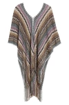 Missoni Chevron Stripe Fringe Poncho In Brown/ Beige Multi Var 0001