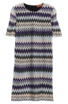 Missoni Chevron Stripe Short Sleeve Shift Dress In Multi Purple Pink Light Blue