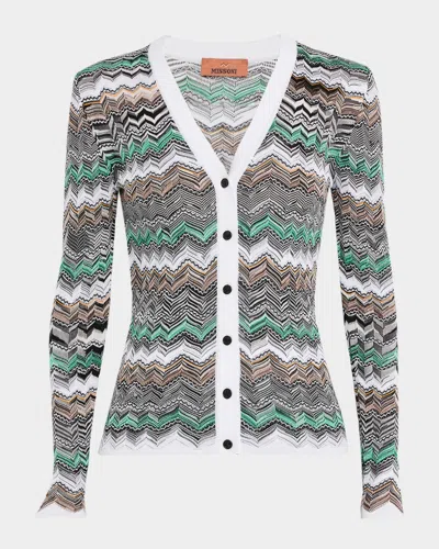 Missoni Chevron V-neck Cardigan In Green
