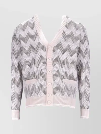 Missoni Zigzag Pattern Beige Knitwear With V-neckline In Pink
