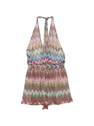 Missoni Halterneck Zigzag Playsuit In Neutral