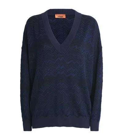 Missoni Chevron V-neck Sweater In Navy