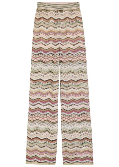 Missoni Chevron Wide-leg Metallic-knit Trousers In Multi