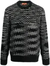 Missoni Handcrafted Wool Blend Crew Neck Sweater In Black