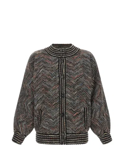 Missoni Wool Metallic Chevron Knit Bomber Jacket In Multi