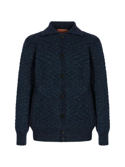 Missoni Chevron-knit Button-up Cardigan In Blue