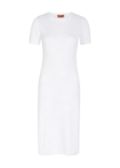 Missoni Chevron-knit Cotton-blend Midi Dress In White