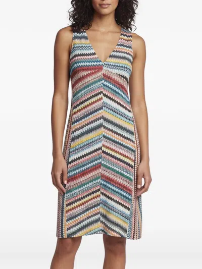 Pre-owned Missoni Chevron-knit Mini Dress In Blue
