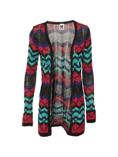 Pre-owned Missoni Chevron-knit Open-front Cardigan In Black