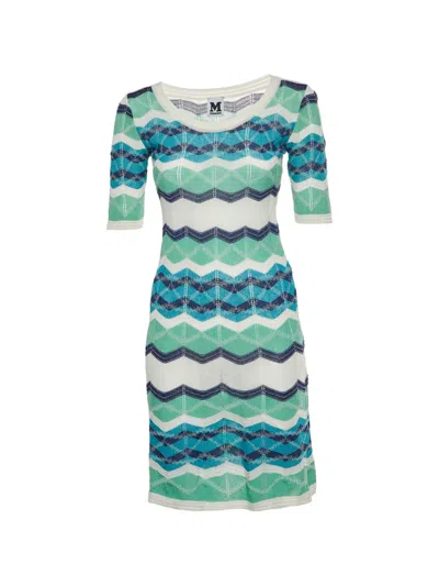 Pre-owned Missoni Chevron-knit Short-sleeve Dress In White