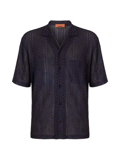 Missoni Chevron-knit Short-sleeve Shirt In Blue