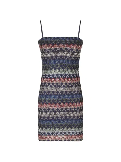 Missoni Chevron-knit Spaghetti-strap Mini Dress In Blue
