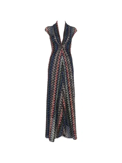 Missoni Chevron-knit V-neck Dress In Multi