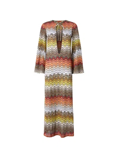 Missoni Long Chevron Knit Beach Dress V Neck In Multi