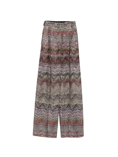 Pre-owned Missoni Chevron-pattern Straight Trousers In Silver