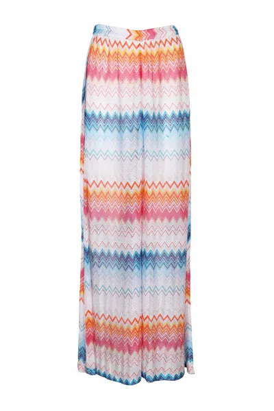 Missoni Classic Trousers In A Viscose Blend Zig Zag Lame Shaded Fucsia/blue In Multi