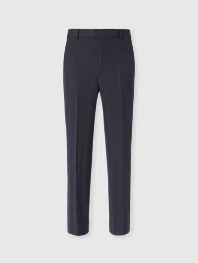 Missoni Classic Trousers In Cotton And Viscose With Tone-on-tone Zigzag Pattern In Blue