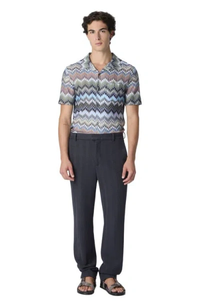 Missoni Classic Trousers In Cotton And Viscose With Tone-on-tone Zigzag Pattern In Blue