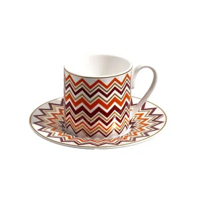 Missoni Coffee Cup & Saucer Iconic Set Of 2 In Luxury Box Diam. 2.3in, H 2.5in, Cap. 4 Oz, Saucer Di In Gold;white