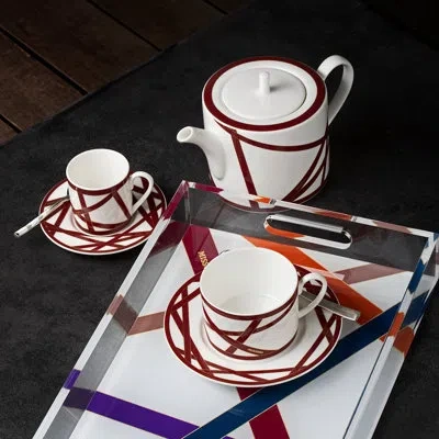 Missoni Coffee Cup & Saucer Nastri  Diam. 2.3", H 2.5", Cap. 4 Oz, Saucer Diam. 4.75" In Red