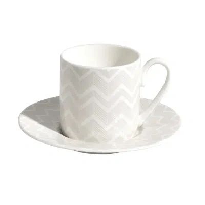 Missoni Coffee Cup & Saucer Zig Zag Set Of 2 In Luxury Box White Diam. 2.3in, H 2.5in, Cap. 4 Oz, Sa