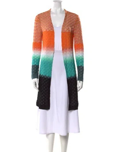 Pre-owned Missoni Colorblock Pattern Open Front Sweater In Orange