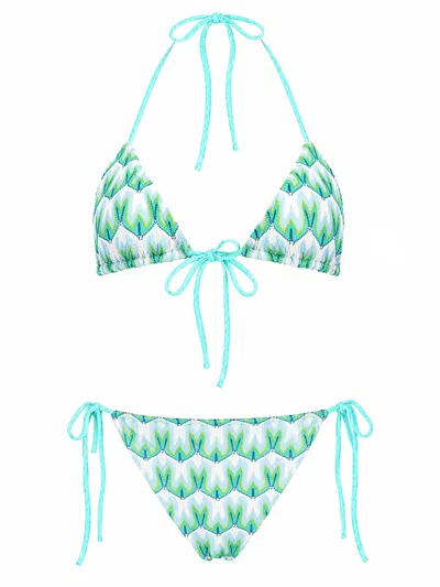 Missoni Triangle Bikini In Viscose With Floral Motif In Green