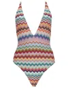 Missoni Multicolor One-piece Swimsuit With V-neck And All-over Zig-zag Motif In Stretch Viscose Blend Woman In Multi