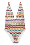 Missoni Multicolor One-piece Swimsuit With V-neck And All-over Zig-zag Motif In Stretch Viscose Blend Woman In Multi