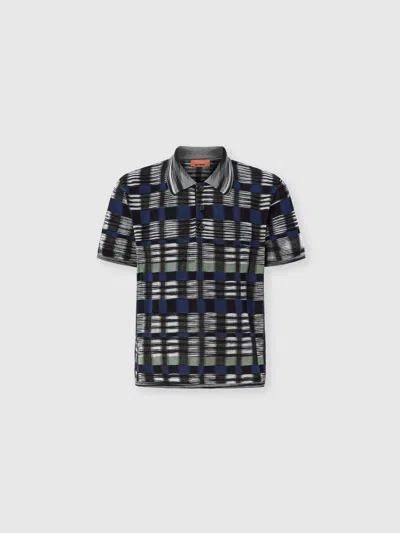 Missoni Cotton And Viscose Polo Shirt With Check Pattern In Gray