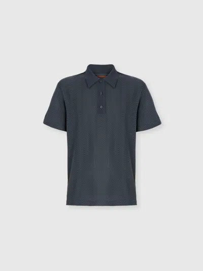 Missoni Cotton And Viscose Polo Shirt With Tone-on-tone Zigzag In Blue