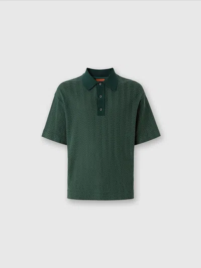 Missoni Cotton And Viscose Polo Shirt With Tone-on-tone Zigzag In Green