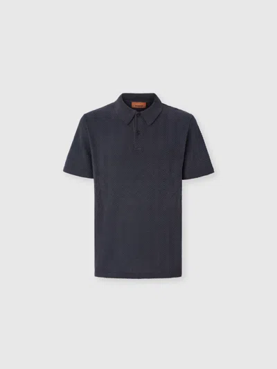 Missoni Cotton And Viscose Polo Shirt With Tone-on-tone Zigzag Motif In Blue