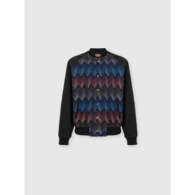 MISSONI MISSONI COTTON-BLEND BOMBER JACKET WITH ZIGZAG KNIT INSERT