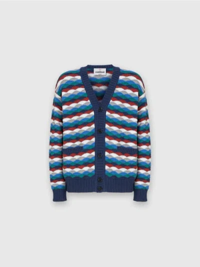 MISSONI MISSONI COTTON-BLEND CARDIGAN WITH WAVE PATTERN AND CONTRASTING PIPING