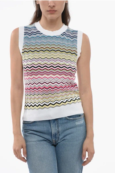 Missoni Cotton Blend Iconic Patterned Tank Top In White