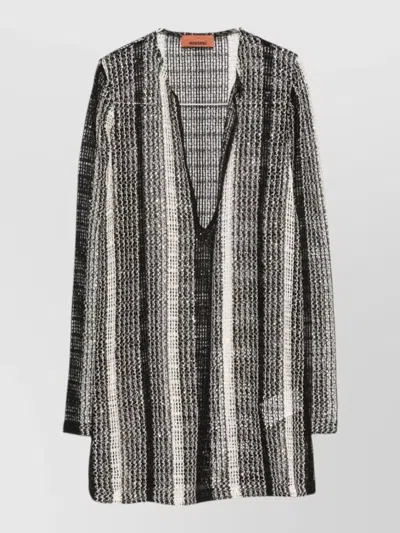 Missoni Cotton Blend Striped Knit Open Cardigan In Multi