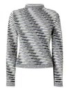 Missoni Striped Mock Neck Long Sleeve Knit Top In Gray