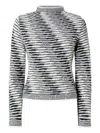 Missoni Striped Mock Neck Long Sleeve Knit Top In Gray