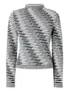 Missoni Striped Mock Neck Long Sleeve Knit Top In Gray