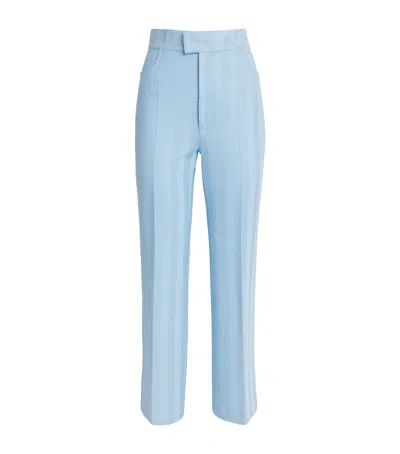 Missoni Cotton-blend Zigzag-knit Straight Trousers In Blue