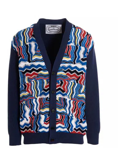 Missoni Ribbed And Crochet-knit Cotton-blend Cardigan In Navy