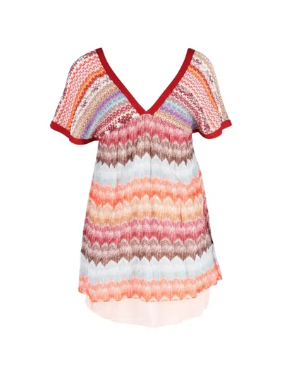 Pre-owned Missoni Cotton Chevron Tunic Dress In Neutral